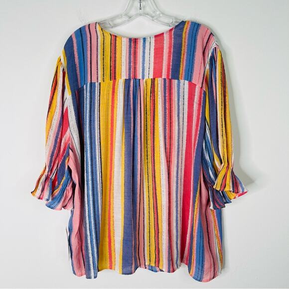 NWT Zac & Rachel pink blue stripe tassel boho coastal popover top 3X - Picture 7 of 7